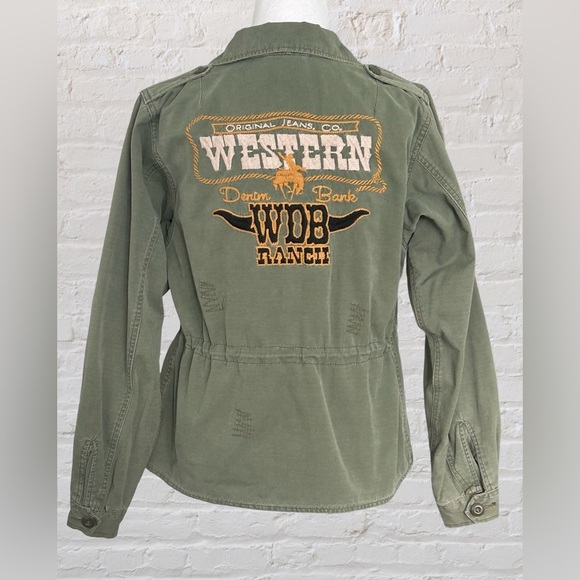 Western Denim Bank Chore Barn Jacket Coat Green Ranch Rodeo Cowgirl Sz M NWOT - Picture 1 of 14